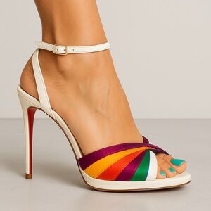 CHRISTIAN LOUBOUTIN Naseeba Strappy Rainbow Wedding Bridal Red Sole Sandal 37